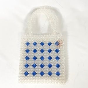 FREE PEOPLE Beaded Mini Tote White & Blue Bag NWT